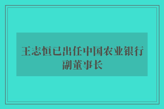 王志恒已出任中国农业银行副董事长