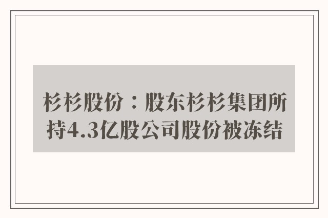 杉杉股份：股东杉杉集团所持4.3亿股公司股份被冻结