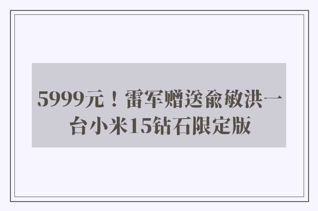 5999元！雷军赠送俞敏洪一台小米15钻石限定版