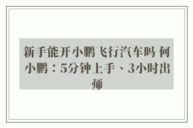 新手能开小鹏飞行汽车吗 何小鹏：5分钟上手、3小时出师