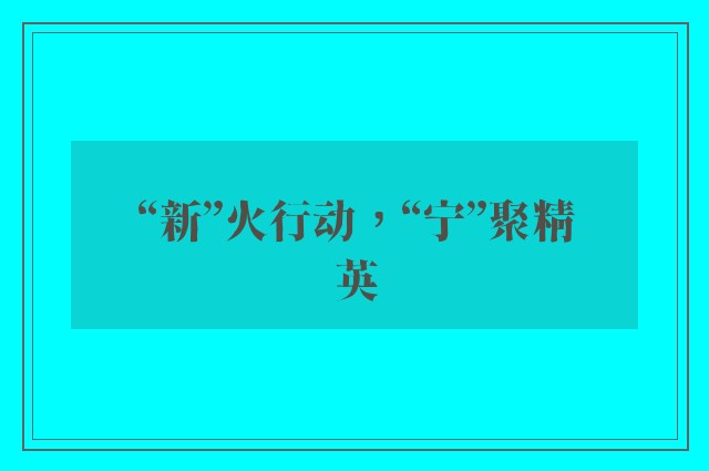 “新”火行动，“宁”聚精英